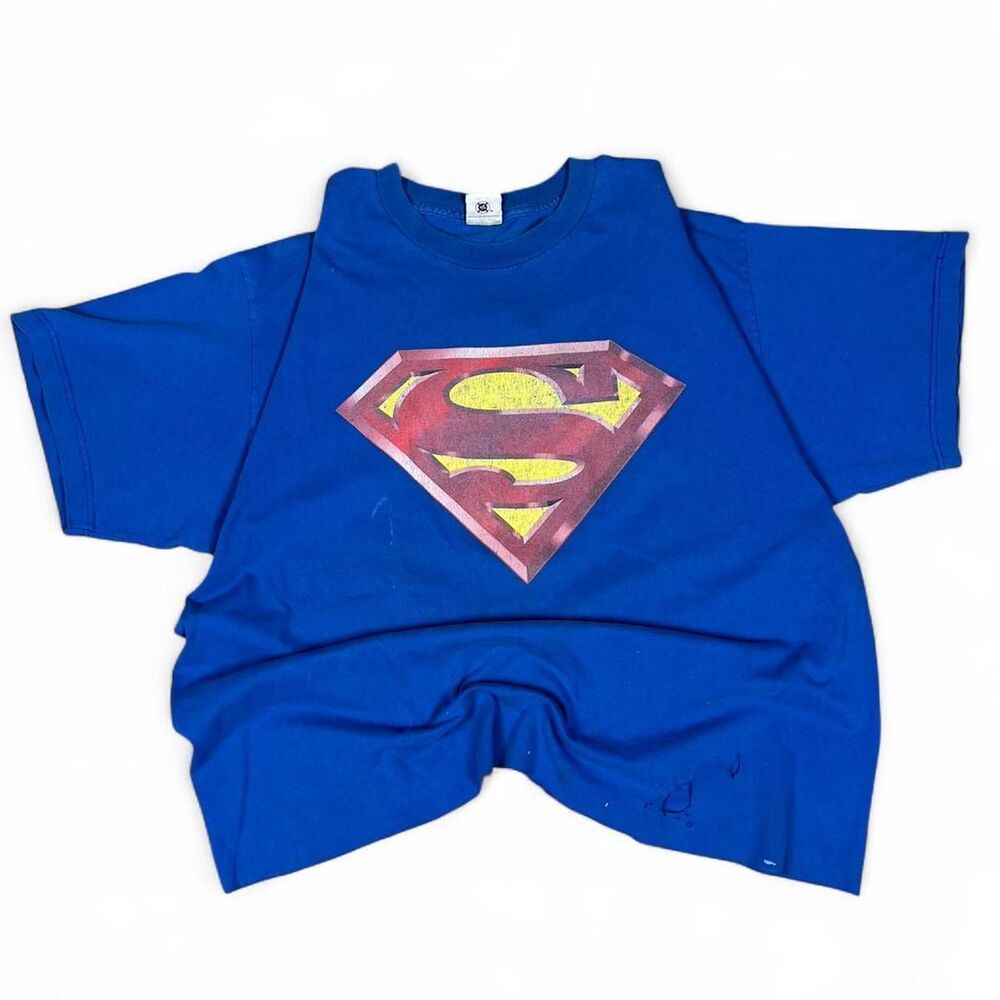 vintage 2000 superman Warner-bros Men's Blue T-shirt